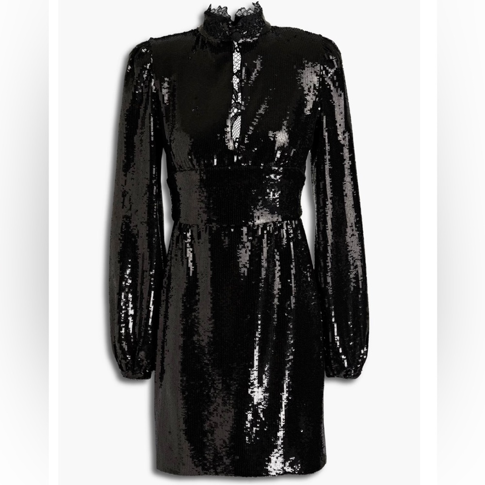 DUNDAS Lace paneled back sequin tulle mini dress black